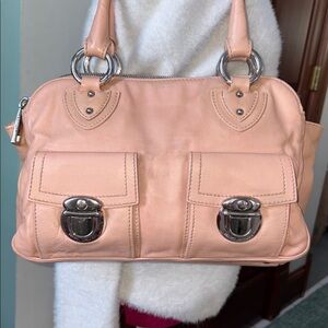 Marc Jacobs  shoulder bag  satchel leather  pink  2 front pockets  Silvertone